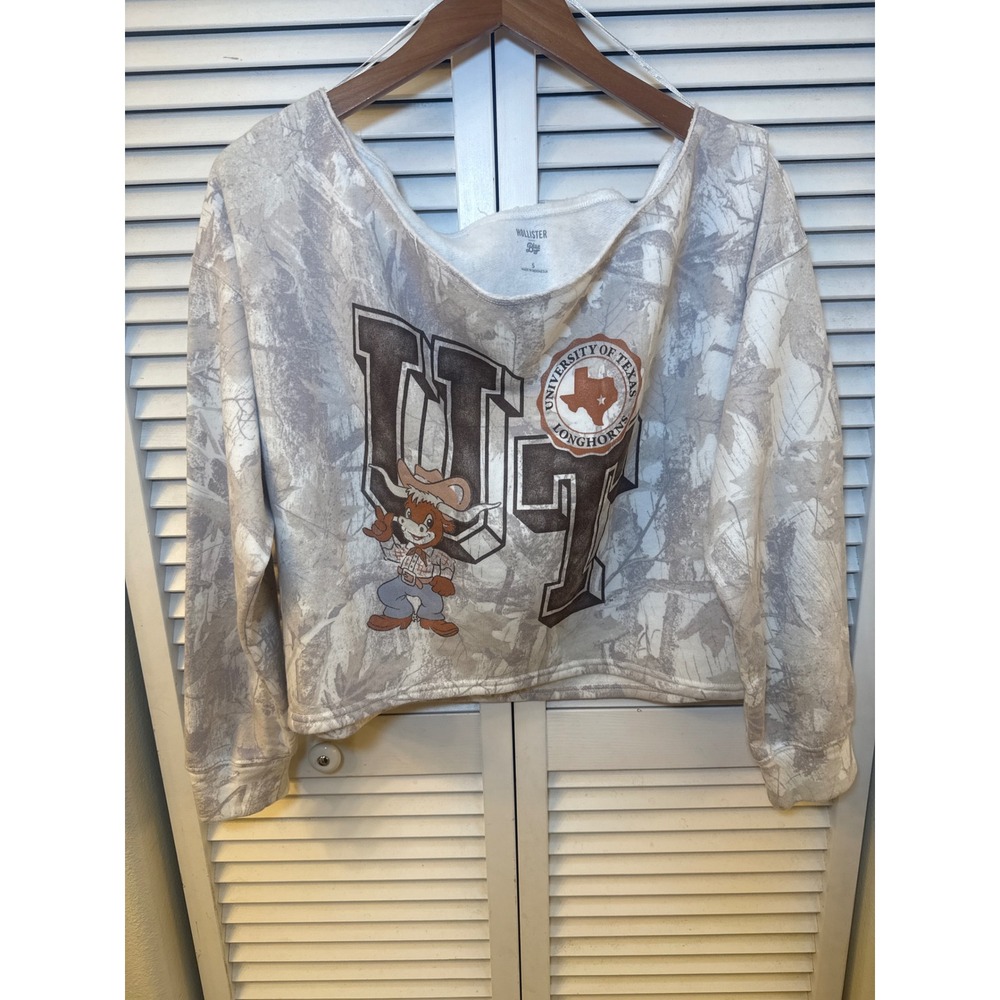 Hollister Blue 84 University of Texas Longhorns Camo Cropped Sweatshirt Womens S